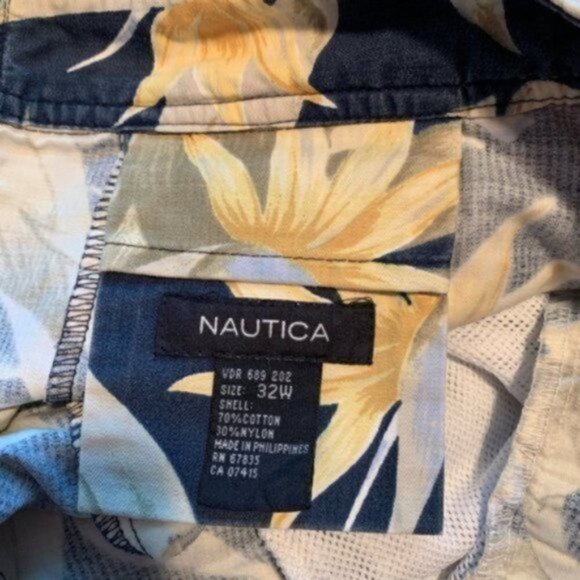 Nautica Swim Trunks Navy Blue Yellow Floral - Picture 5 of 7